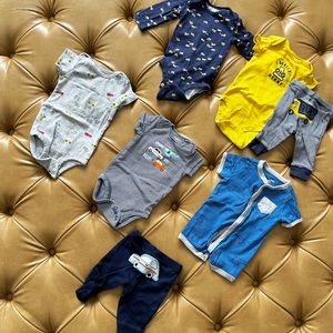 Various sizes, 3-9 months, 7 pc bundle, cars, trucks and tractors